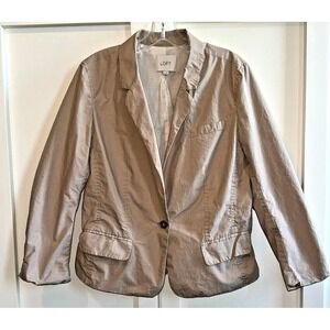LOFT Womens Tan One‎ Button Ruffle Back Blazer Jacket Size 10
